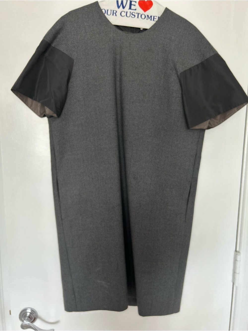 Bomford Grey Short-Sleeve Shift dress with Sleeve Panels